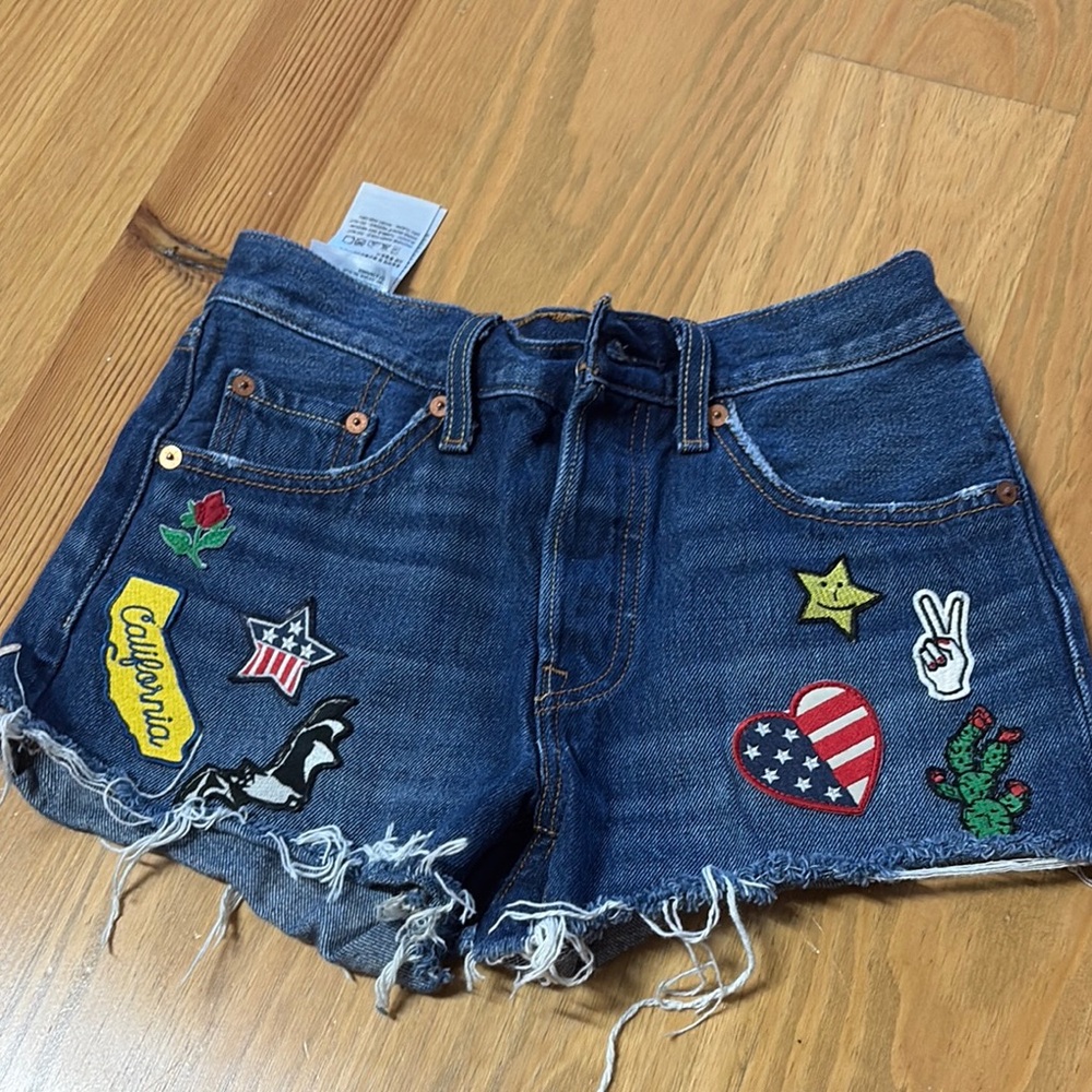 Levi's Blue Embroidered Jean Shorts